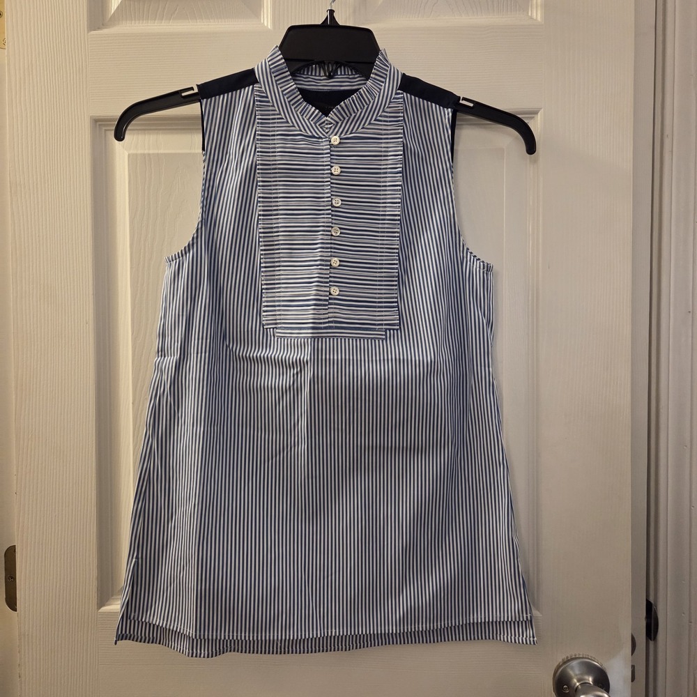 J.‎ Crew sz 2P striped sleeveless tunic top NWT pleats ruffles casual preppy